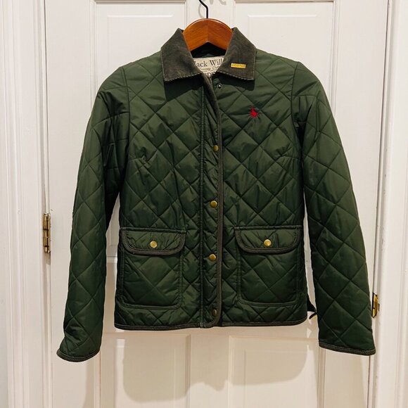 Jack Wills Dark Green Olive Nylon Quilted Jacket US 4 /UK 8 British Countryside - Picture 1 of 16